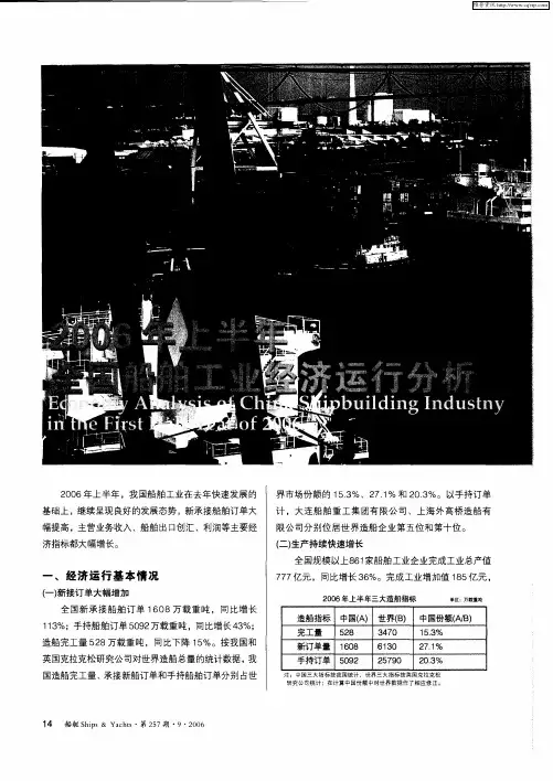 2006年上半年全国船舶工业经济运行分析