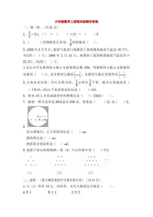 【5套打包】合肥市小学六年级数学上期末考试测试卷及答案