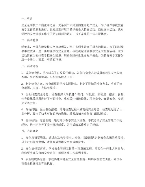 教学安全大检查心得体会