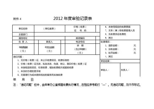 2012年度审验记录表