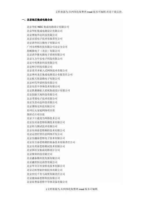 中国集成电路设计企业一览表