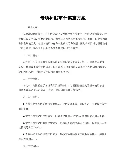 专项补贴审计实施方案