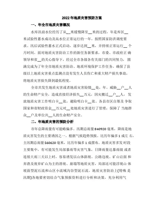 2022年地质灾害预防方案