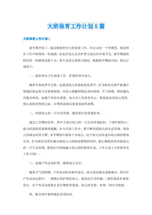 大班保育工作计划5篇