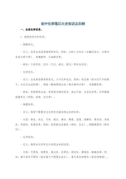 初中化学笔记大全知识点归纳