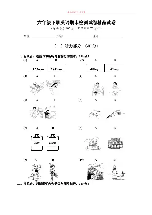 2019-2020学年人教版六年级下册英语期末检测试卷精品试卷(27).doc