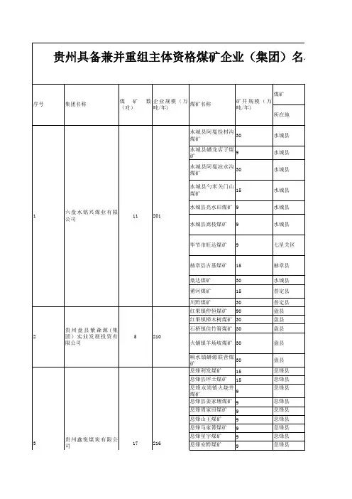 贵州煤矿企业名录详细版本2014.4.18