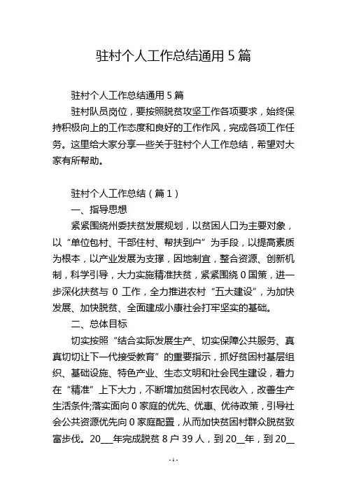 驻村个人工作总结通用5篇