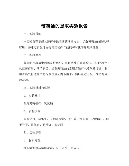 薄荷油的提取实验报告