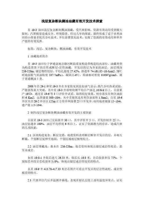 浅层复杂断块稠油油藏有效开发技术探索