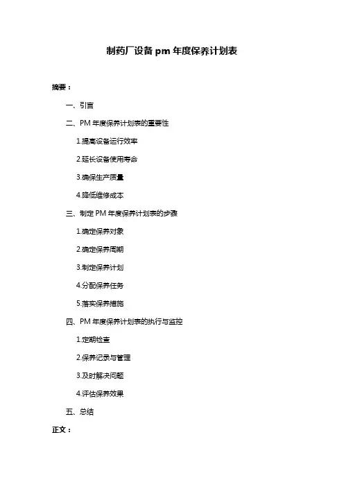 制药厂设备pm年度保养计划表