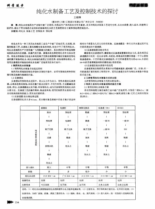 纯化水制备工艺及控制技术的探讨