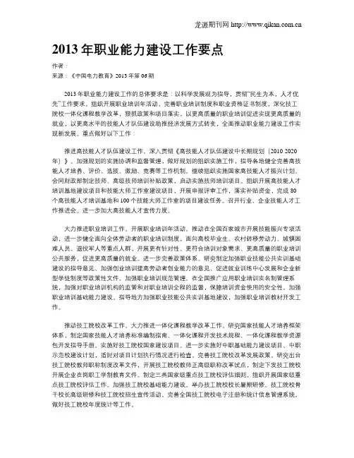 2013年职业能力建设工作要点