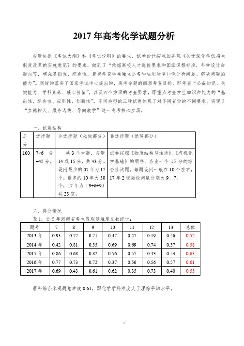 2017年高考化学试题分析