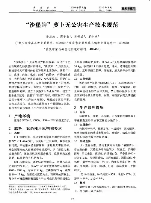“沙堡牌”萝卜无公害生产技术规范