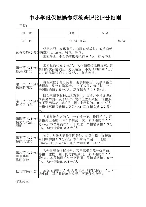 中小学眼保健操专项检查评比评分细则