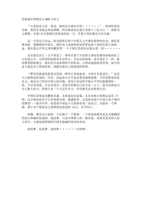 民族魂中国梦征文