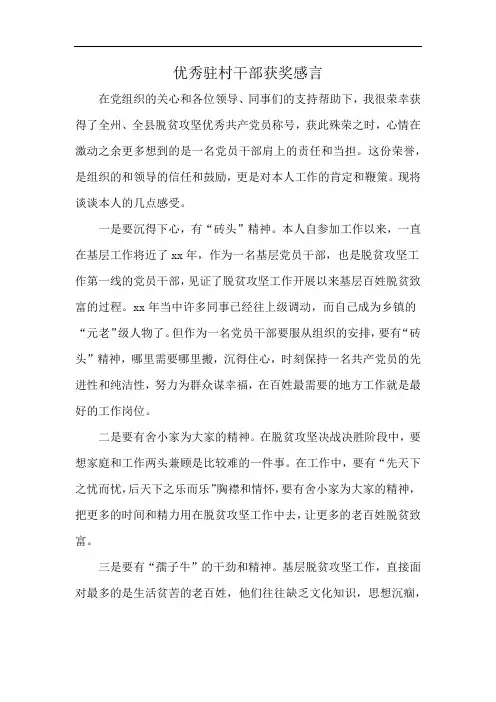 优秀驻村干部获奖感言
