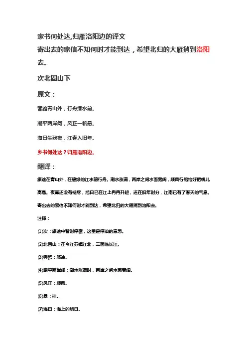 家书何处达,归雁洛阳边的译文
