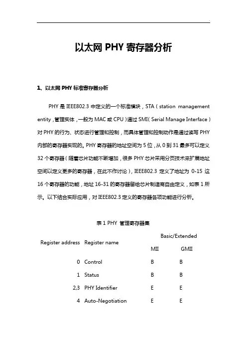 以太网PHY寄存器分析