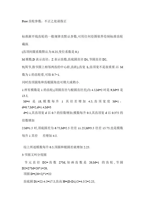 proe齿轮的参数