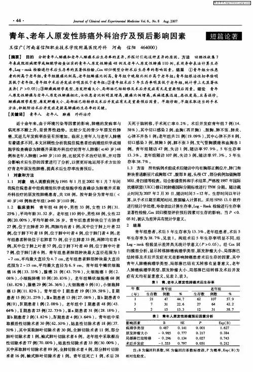 青年、老年人原发性肺癌外科治疗及预后影响因素