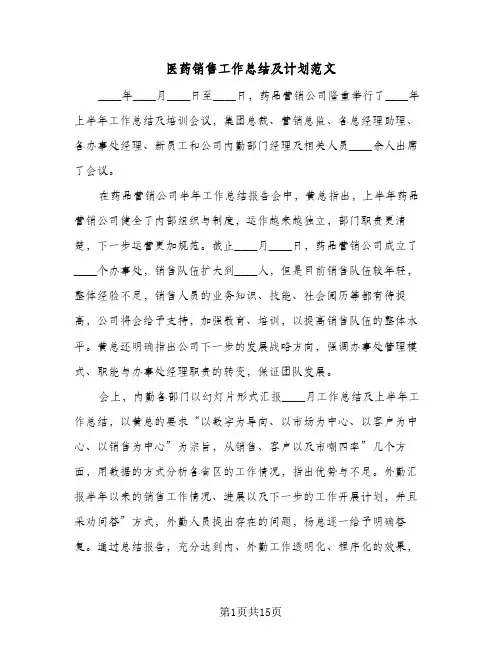 2024年医药销售工作总结及计划范文（6篇）