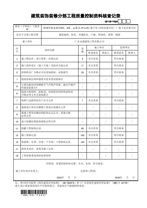 01建筑装饰与装修分部工程质量控制资料核查记录