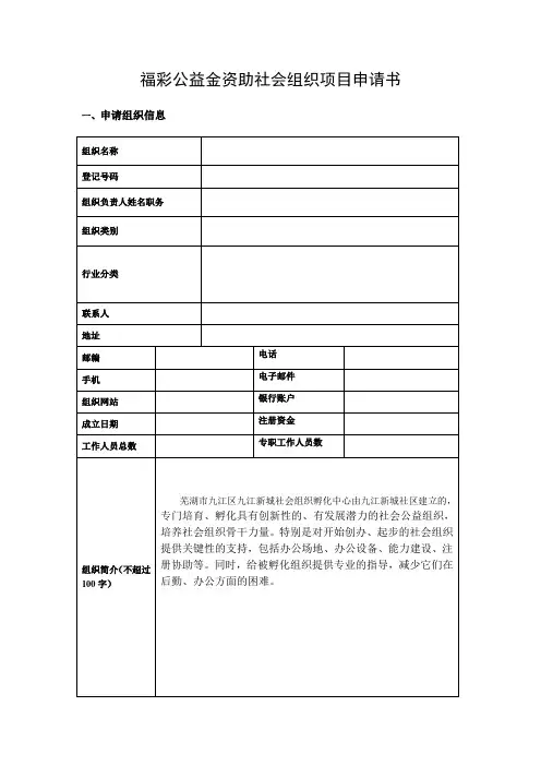 福彩公益项目资金申请书