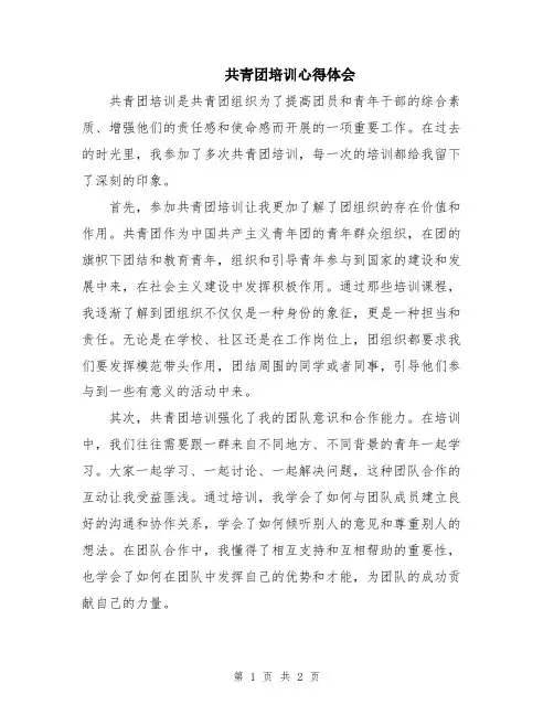 共青团培训心得体会
