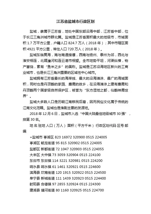 江苏省盐城市行政区划