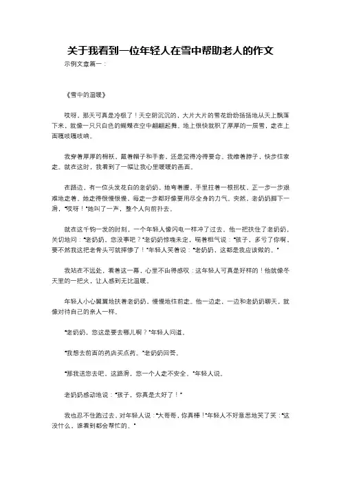 关于我看到一位年轻人在雪中帮助老人的作文