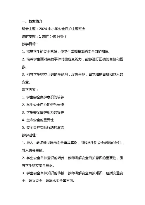2024中小学安全自护主题班会教案