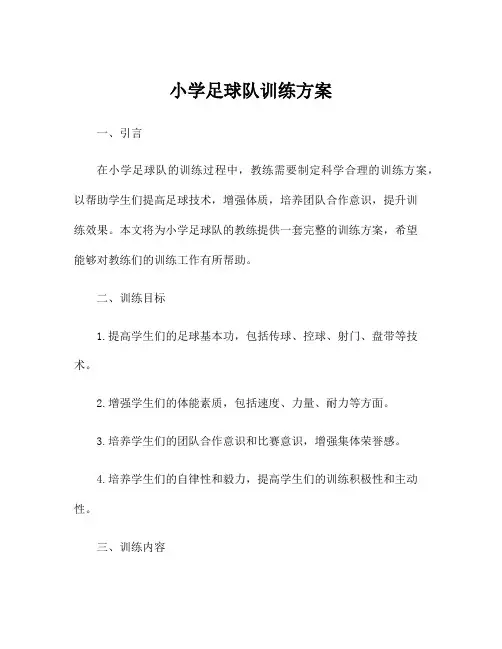 小学足球队训练方案