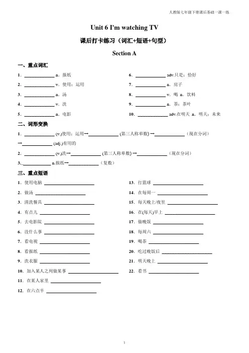 【人教版(go for it)七年级下册】Unit 6 基础一课一练(单词+短语+句型)含答案