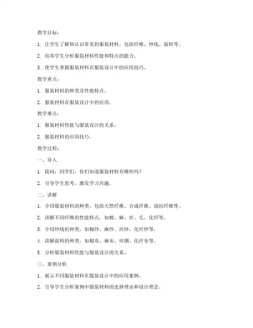 服装材料应用教案模板及范文
