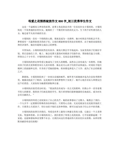 母爱之花悄然绽放作文800字_初三优秀学生作文