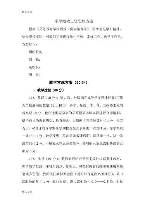 2020年小学教师绩效考核方案精编版