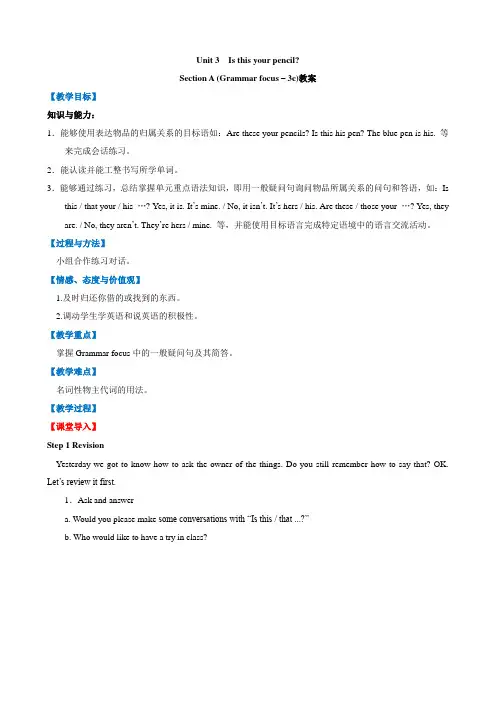 Unit3SectionAGrammarFocus(3a-3c)教案精品课堂(人教版)