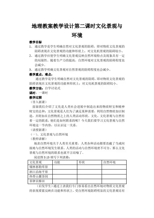 地理教案教学设计第二课时文化景观与环境