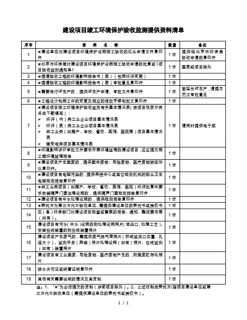 建设项目竣工环境保护验收监测提供资料清单