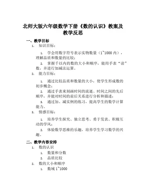 北师大版六年级数学下册《数的认识》教案及教学反思