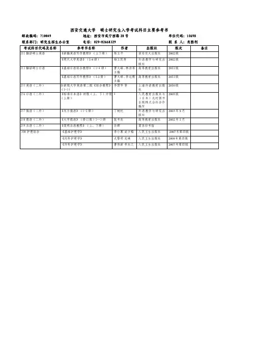 西安交通大学硕士研究生入学考试科目主要参考书