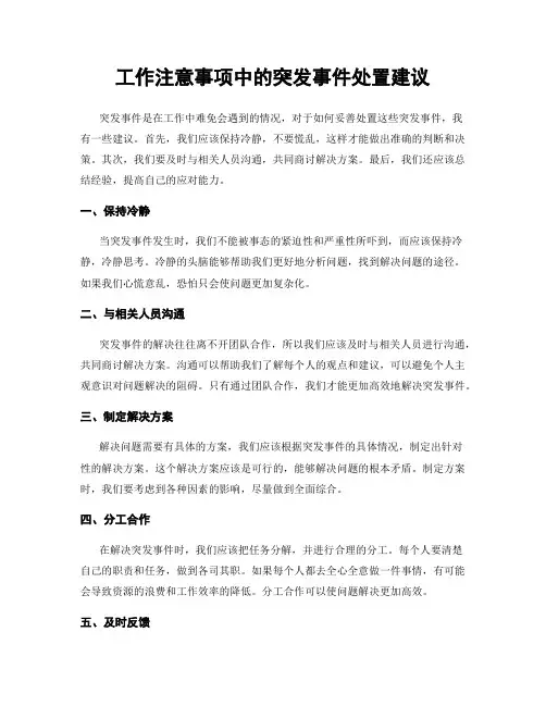 工作注意事项中的突发事件处置建议