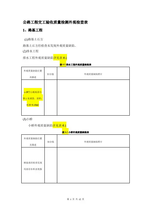 公路工程交工验收质量检测外观检查表