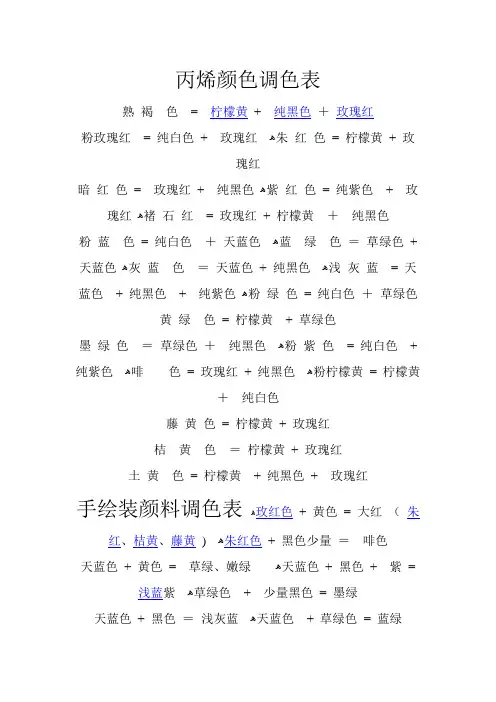 丙烯颜色调色表