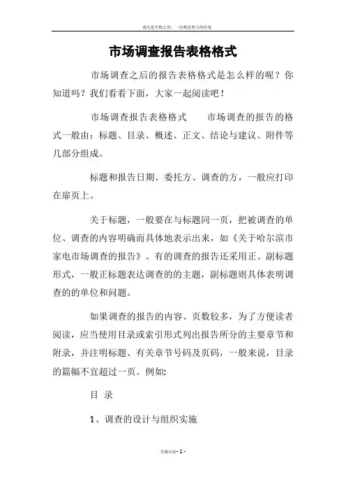 市场调查报告表格格式