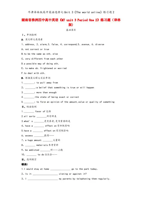 牛津译林版高中英语选修七Unit 3《The world online》练习题2