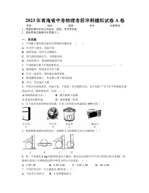 2023年青海省中考物理考前冲刺模拟试卷A卷附解析
