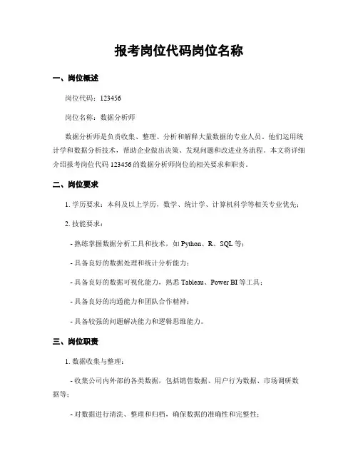 报考岗位代码岗位名称